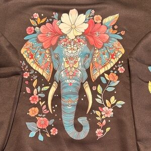 Black Floral Elephant Hoodie for Women